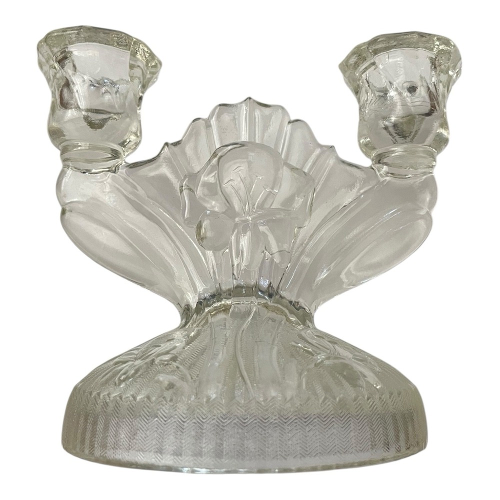 Jeannette Iris & Herringbone Depression Glass‎ Double Candlestick Holder